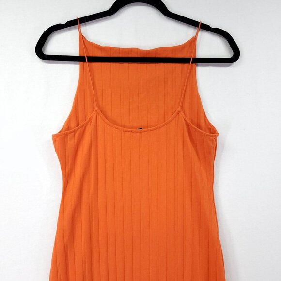 Zara Women Large Orange Strappy Ribbed Maxi Slip Dress - Picture 7 of 12